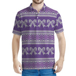 Purple Ribbon Knitted Pattern Print Men's Polo Shirt