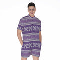 Purple Ribbon Knitted Pattern Print Men's Romper
