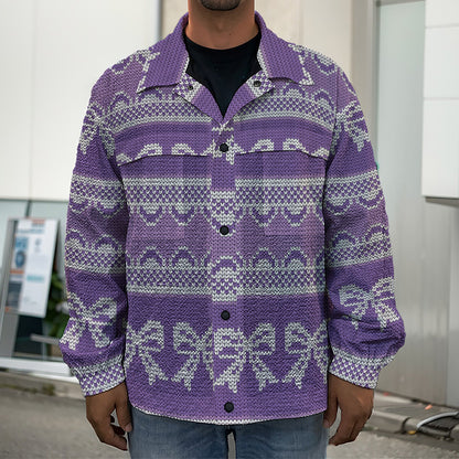 Purple Ribbon Knitted Pattern Print Men's Shirt Jacket