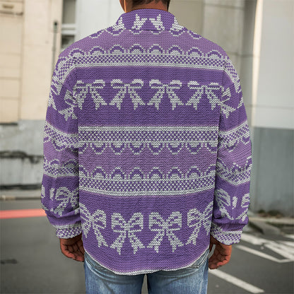 Purple Ribbon Knitted Pattern Print Men's Shirt Jacket