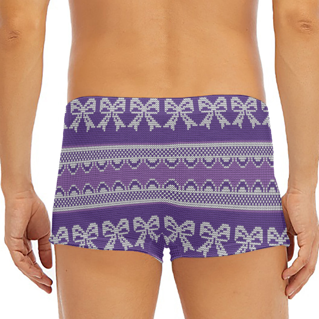 Purple Ribbon Knitted Pattern Print Men's Short Boxer Briefs