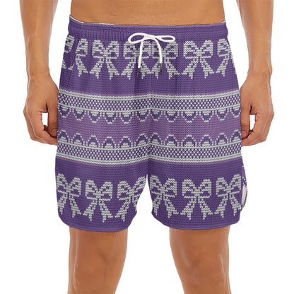 Purple Ribbon Knitted Pattern Print Men's Split Running Shorts