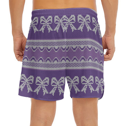 Purple Ribbon Knitted Pattern Print Men's Split Running Shorts
