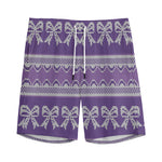 Purple Ribbon Knitted Pattern Print Men's Sports Shorts