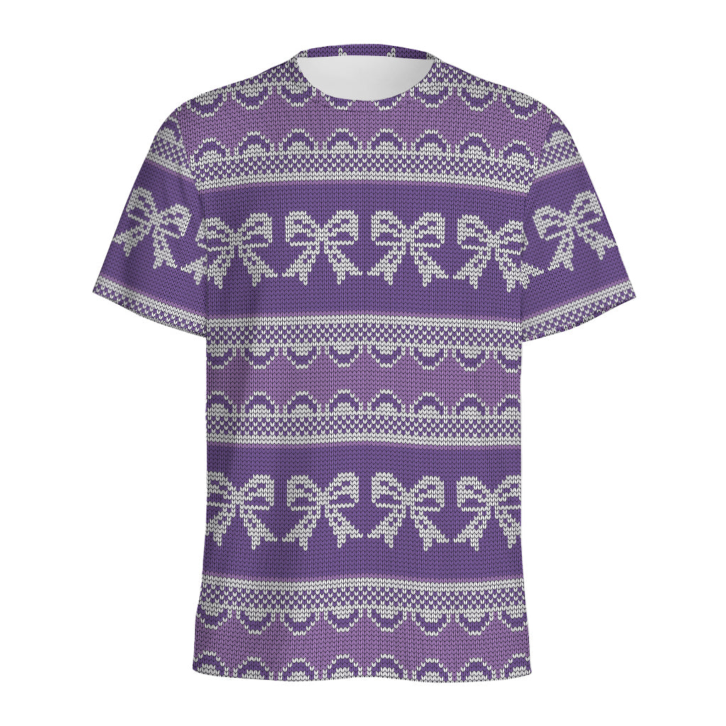 Purple Ribbon Knitted Pattern Print Men's Sports T-Shirt