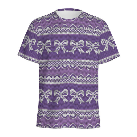 Purple Ribbon Knitted Pattern Print Men's Sports T-Shirt