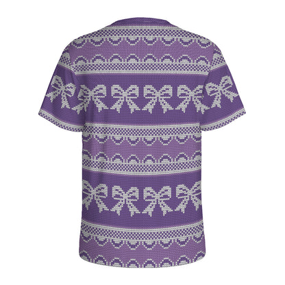Purple Ribbon Knitted Pattern Print Men's Sports T-Shirt
