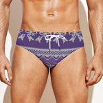 Purple Ribbon Knitted Pattern Print Men's Swim Briefs