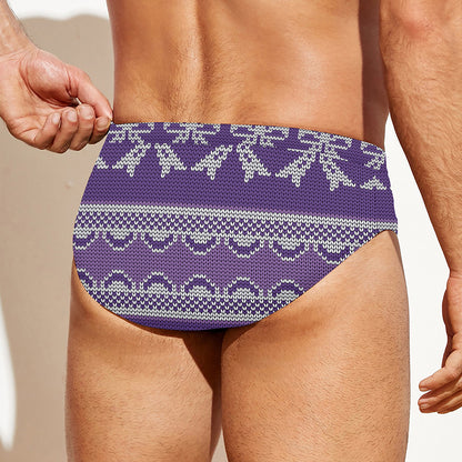 Purple Ribbon Knitted Pattern Print Men's Swim Briefs