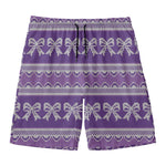 Purple Ribbon Knitted Pattern Print Men's Swim Trunks
