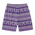 Purple Ribbon Knitted Pattern Print Men's Swim Trunks