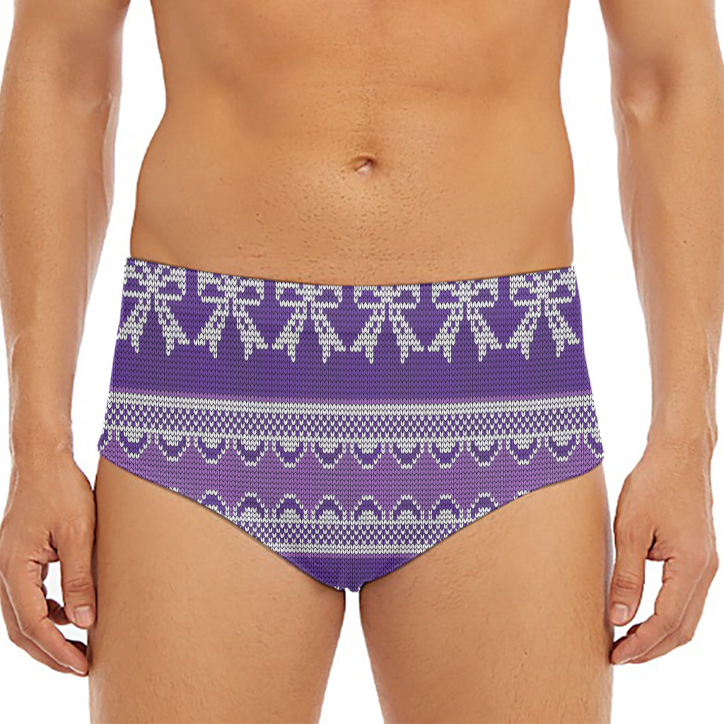 Purple Ribbon Knitted Pattern Print Men's Triangle Swim Briefs
