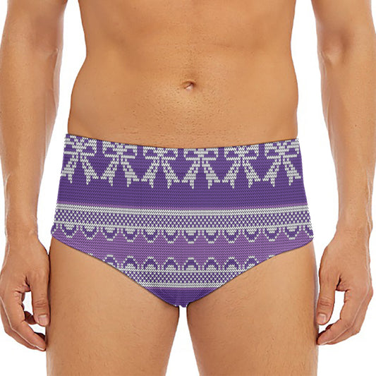 Purple Ribbon Knitted Pattern Print Men's Triangle Swim Briefs