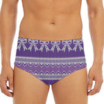 Purple Ribbon Knitted Pattern Print Men's Triangle Swim Briefs