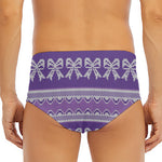 Purple Ribbon Knitted Pattern Print Men's Triangle Swim Briefs