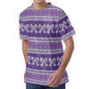 Purple Ribbon Knitted Pattern Print Men's Velvet T-Shirt