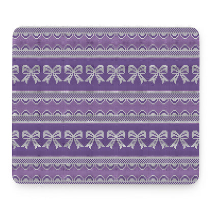 Purple Ribbon Knitted Pattern Print Mouse Pad