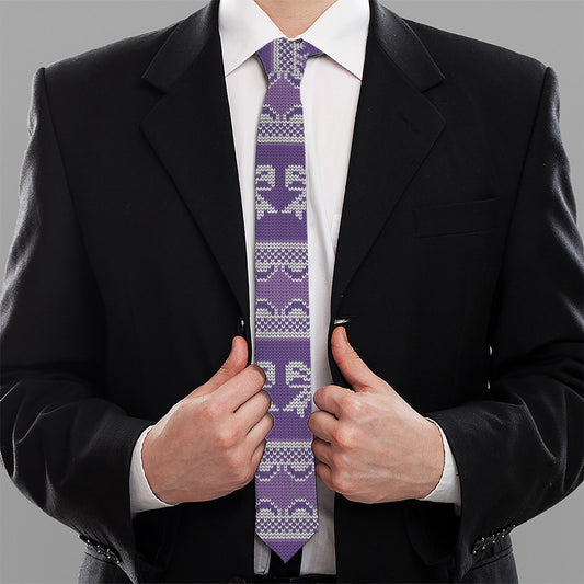 Purple Ribbon Knitted Pattern Print Necktie
