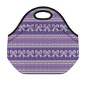 Purple Ribbon Knitted Pattern Print Neoprene Lunch Bag