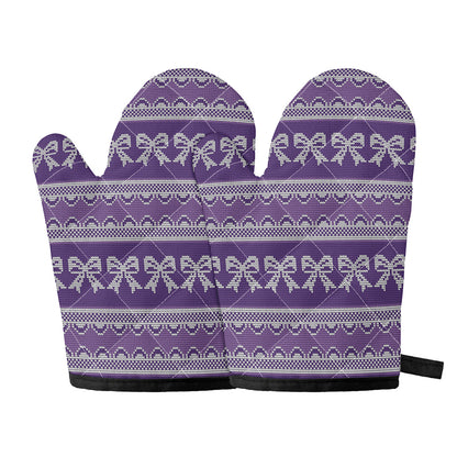 Purple Ribbon Knitted Pattern Print Oven Mitts