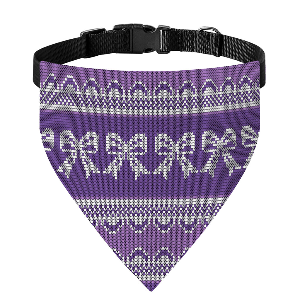 Purple Ribbon Knitted Pattern Print Over The Collar Dog Bandana