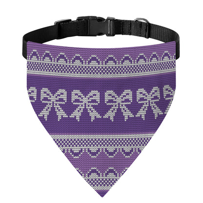 Purple Ribbon Knitted Pattern Print Over The Collar Dog Bandana