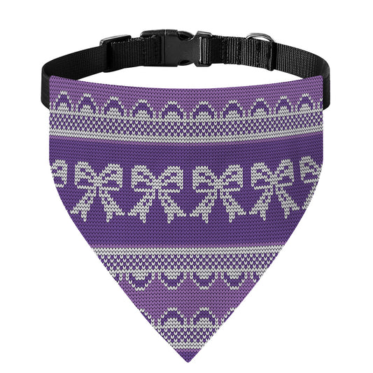 Purple Ribbon Knitted Pattern Print Over The Collar Dog Bandana