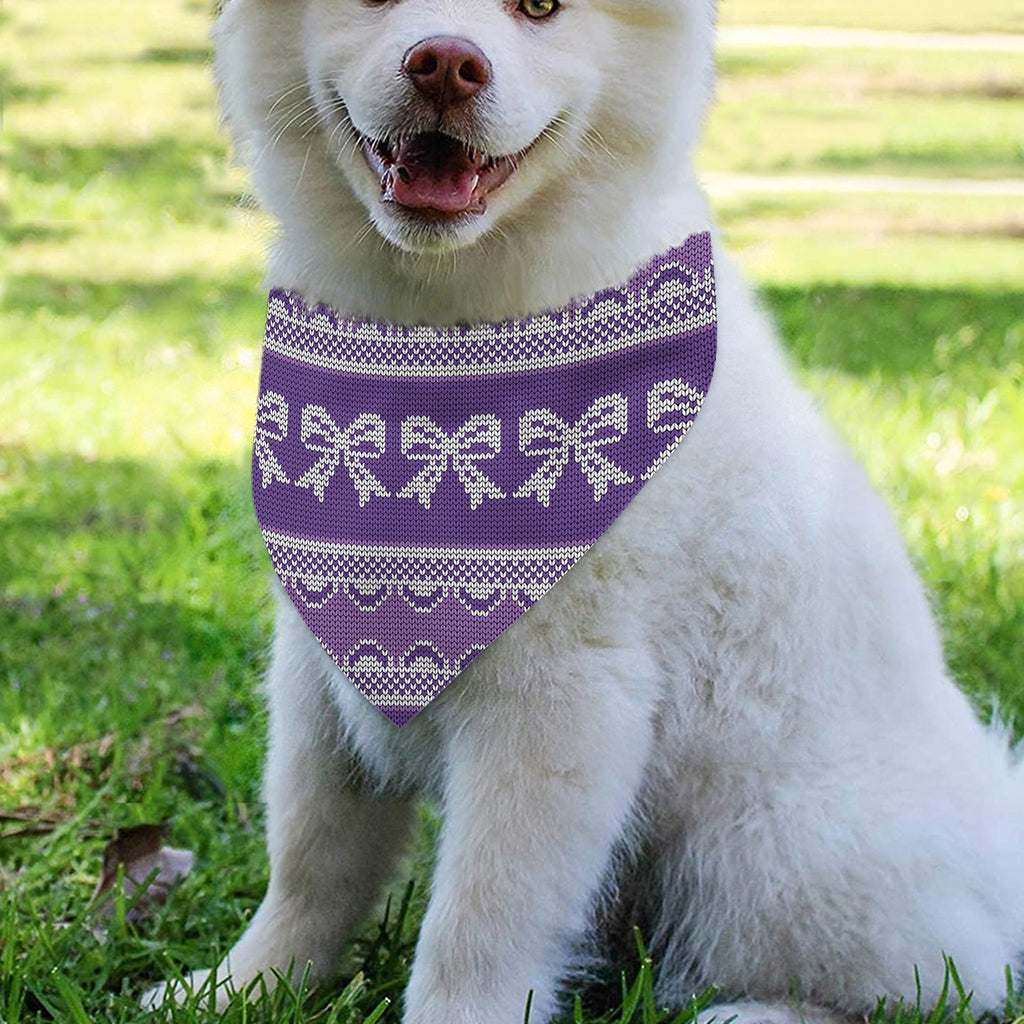 Purple Ribbon Knitted Pattern Print Over The Collar Dog Bandana