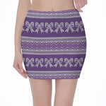 Purple Ribbon Knitted Pattern Print Pencil Mini Skirt