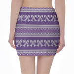 Purple Ribbon Knitted Pattern Print Pencil Mini Skirt