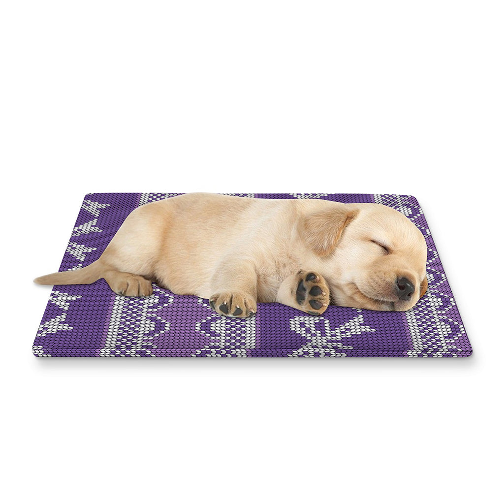 Purple Ribbon Knitted Pattern Print Pet Cooling Mat Cover
