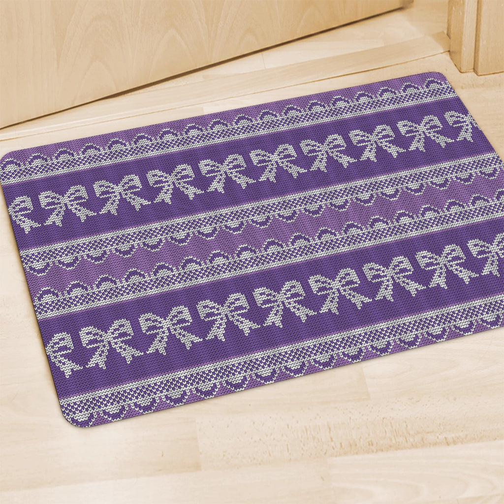 Purple Ribbon Knitted Pattern Print Polyester Doormat