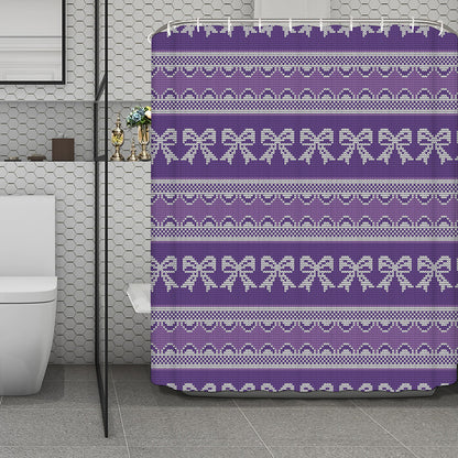 Purple Ribbon Knitted Pattern Print Polyester Shower Curtain