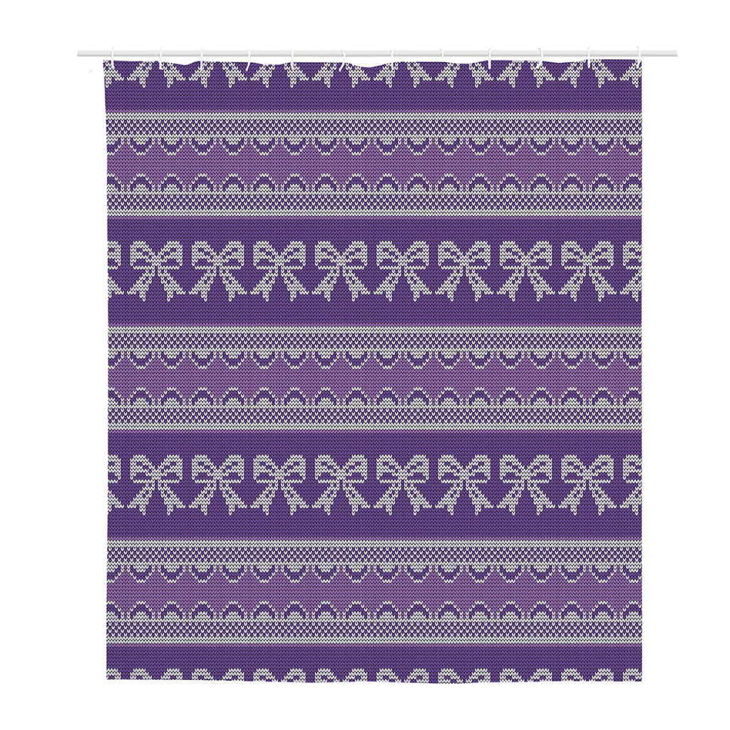Purple Ribbon Knitted Pattern Print Polyester Shower Curtain