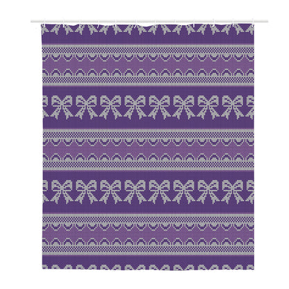 Purple Ribbon Knitted Pattern Print Polyester Shower Curtain
