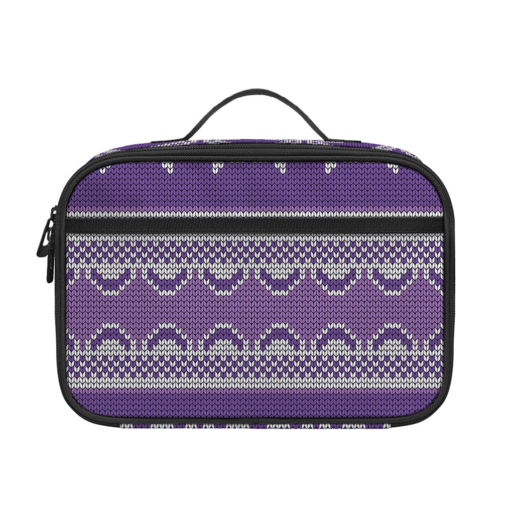 Purple Ribbon Knitted Pattern Print Portable Lunch Bag