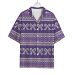 Purple Ribbon Knitted Pattern Print Rayon Hawaiian Shirt