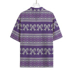 Purple Ribbon Knitted Pattern Print Rayon Hawaiian Shirt