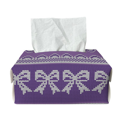 Purple Ribbon Knitted Pattern Print Rectangle Tissue Box Cover