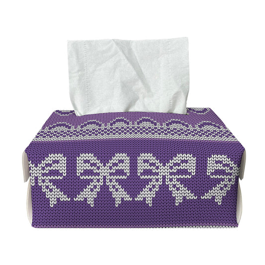 Purple Ribbon Knitted Pattern Print Rectangle Tissue Box Cover