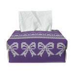 Purple Ribbon Knitted Pattern Print Rectangle Tissue Box Cover