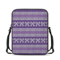 Purple Ribbon Knitted Pattern Print Rectangular Crossbody Bag