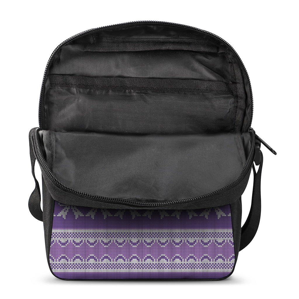 Purple Ribbon Knitted Pattern Print Rectangular Crossbody Bag