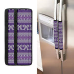 Purple Ribbon Knitted Pattern Print Refrigerator Handle Covers