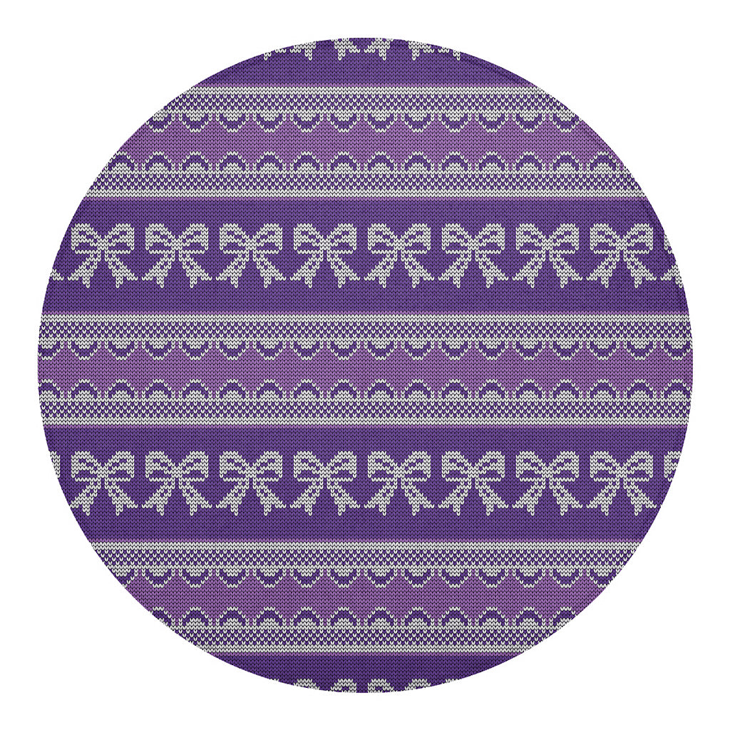Purple Ribbon Knitted Pattern Print Round Blanket