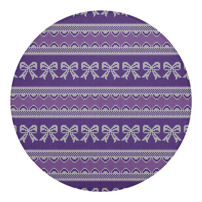 Purple Ribbon Knitted Pattern Print Round Blanket