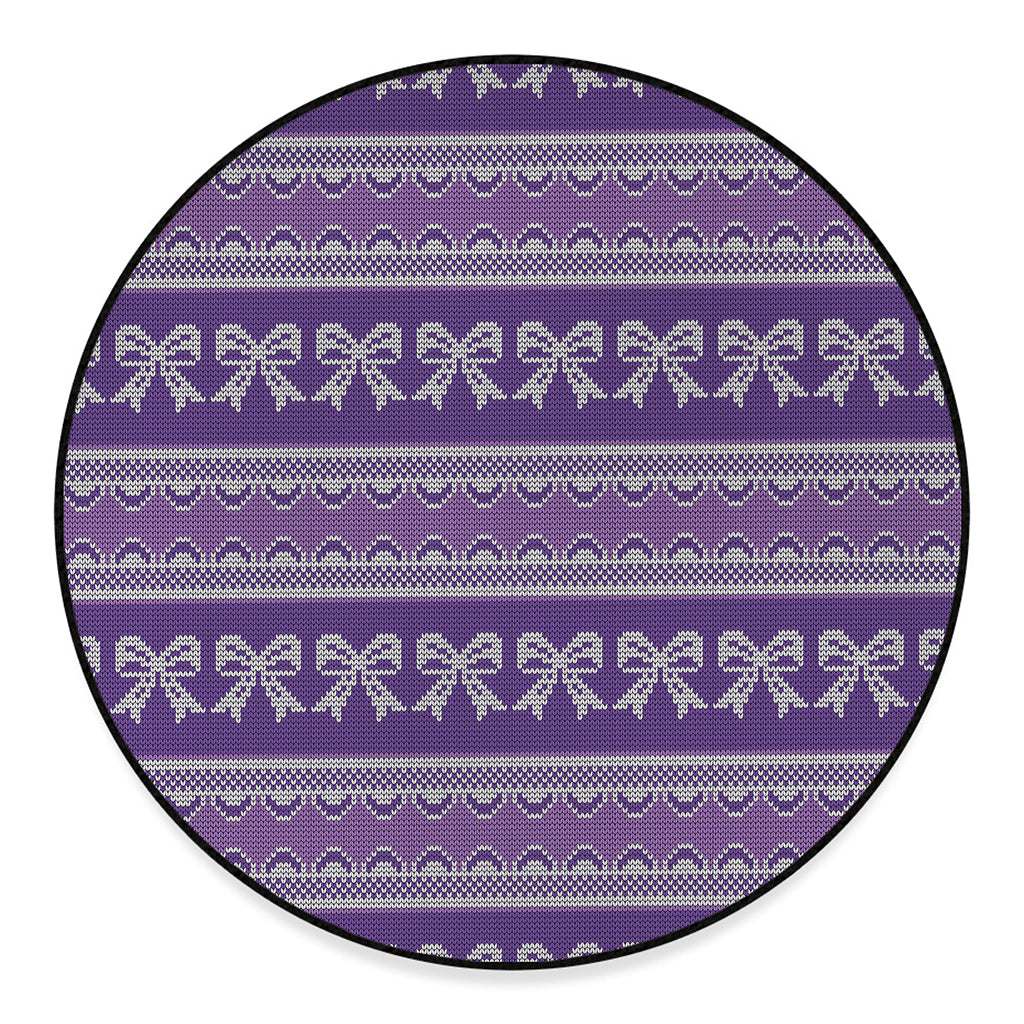 Purple Ribbon Knitted Pattern Print Round Floor Mat