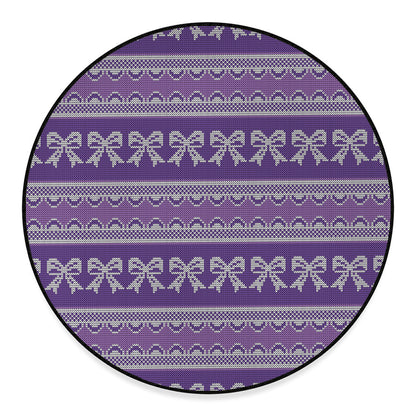 Purple Ribbon Knitted Pattern Print Round Floor Mat