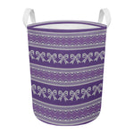 Purple Ribbon Knitted Pattern Print Round Laundry Basket