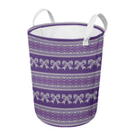 Purple Ribbon Knitted Pattern Print Round Laundry Basket